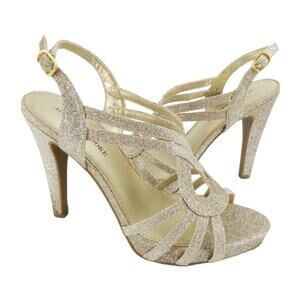 Audrey Brooke Kellie Heels Gold Shimmer Open Toe Slingback Women’s Size 7.5M